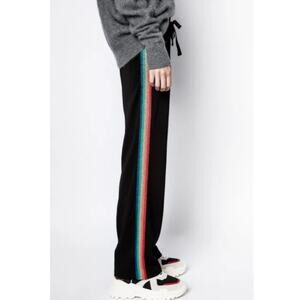Zadig & Voltaire Black Poeme Rainbow Stripe Straight Leg Track Pants 34 XS